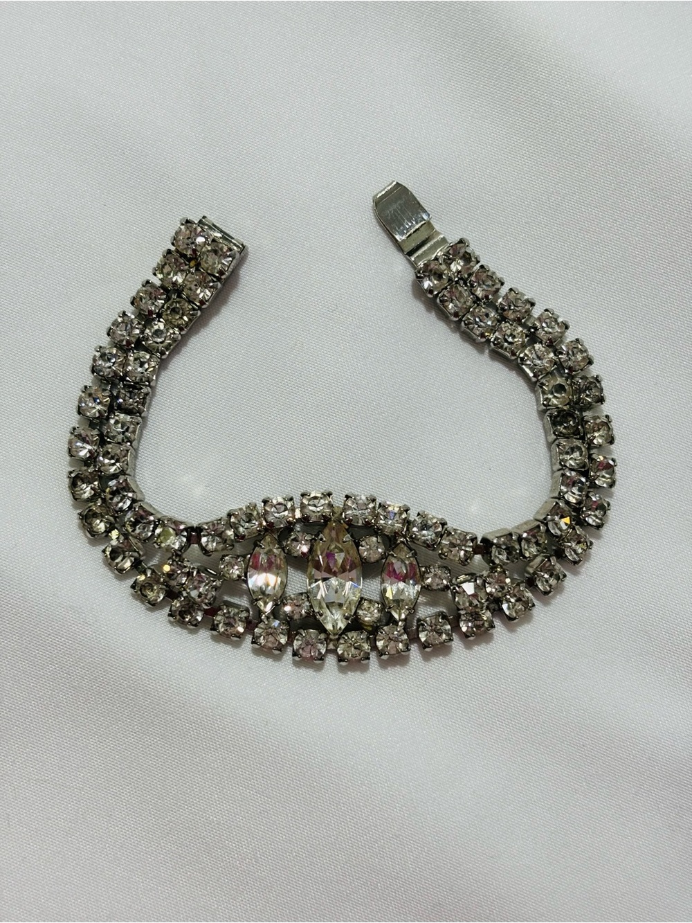 Silver-Tone Rhinestone Bracelet 7”